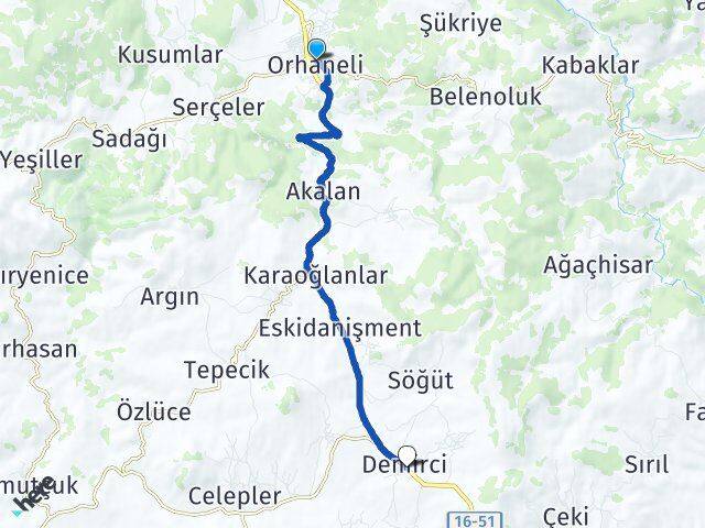 Bursa Orhaneli Demirci Orhaneli Arası Kaç Km - Yol Haritası