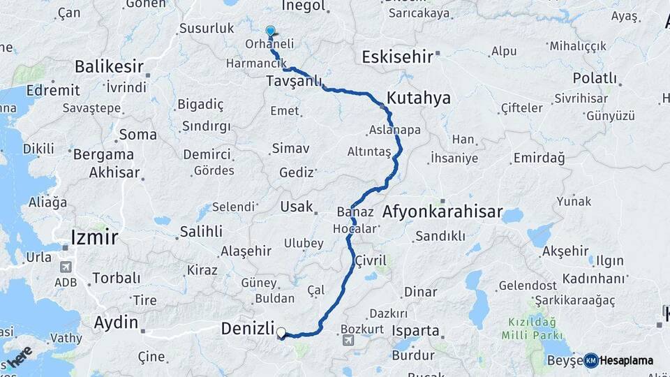 Bursa Orhaneli Denizli Arası Kaç Km - Yol Haritası