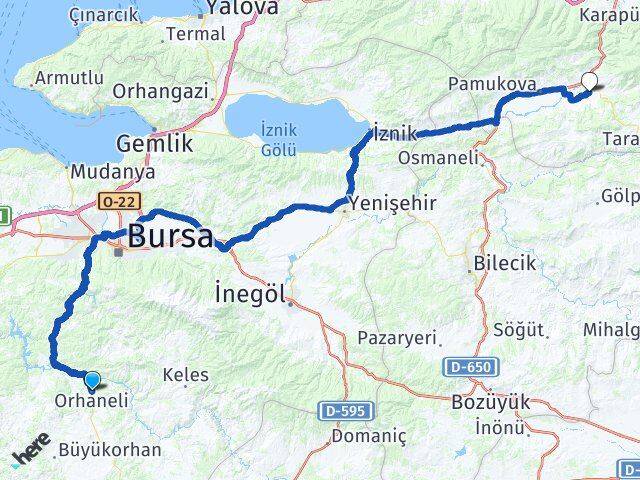 Bursa Orhaneli Geyve Sakarya Arası Kaç Km - Yol Haritası