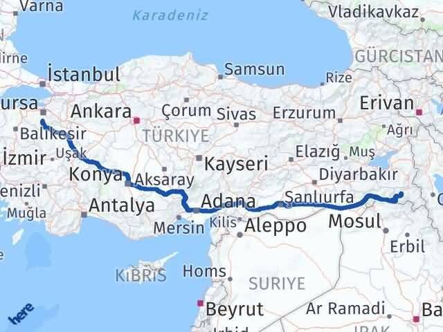 Bursa Orhaneli Hakkari Arası Kaç Km - Yol Haritası