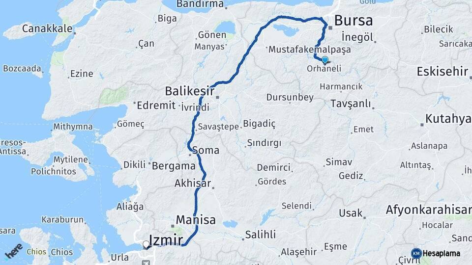 Bursa Orhaneli İzmir Arası Kaç Km - Yol Haritası