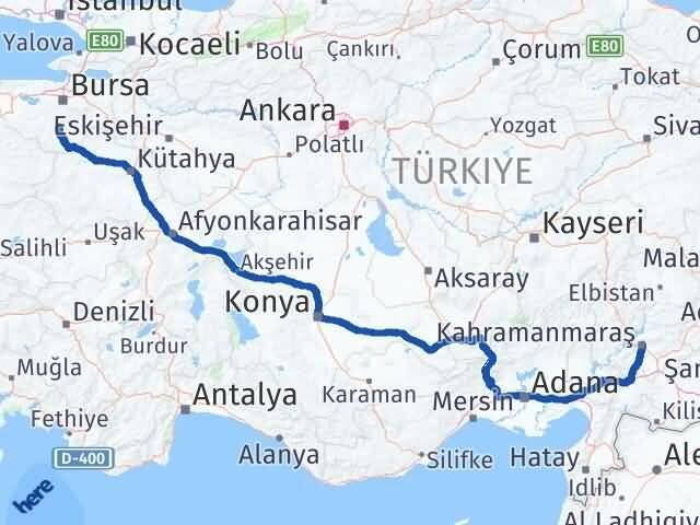 Bursa Orhaneli Kahramanmaraş Arası Kaç Km - Yol Haritası