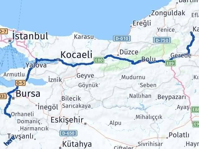 Bursa Orhaneli Karabük Arası Kaç Km - Yol Haritası