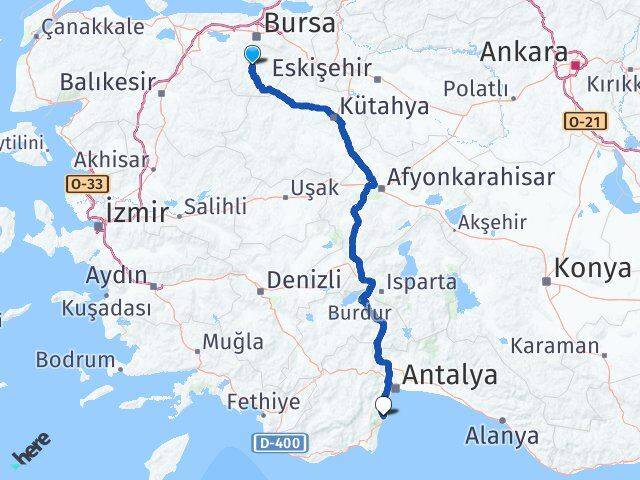 Bursa Orhaneli Kemer Antalya Arası Kaç Km - Yol Haritası
