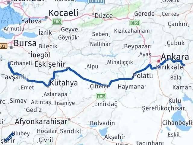 Bursa Orhaneli Kırıkkale Arası Kaç Km - Yol Haritası