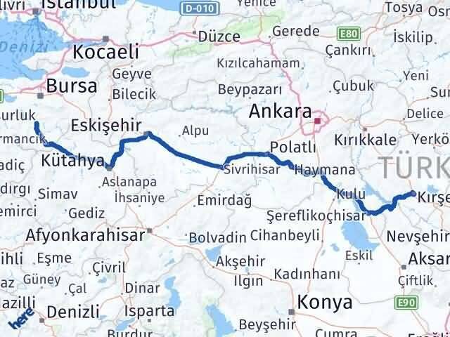 Bursa Orhaneli Kırşehir Arası Kaç Km - Yol Haritası