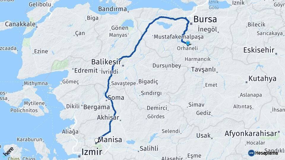 Bursa Orhaneli Manisa Arası Kaç Km - Yol Haritası