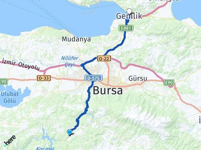 Nalınlar Gemlik İDO Feribot İskelesi Arası Kaç Km - Yol Tarifi