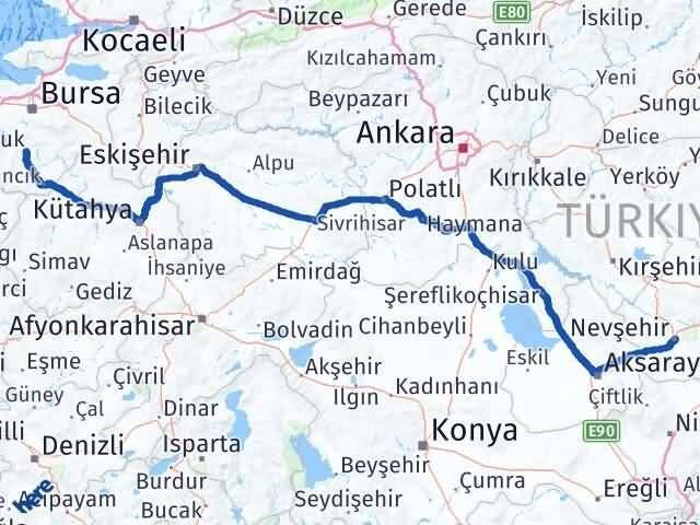 Bursa Orhaneli Nevşehir Arası Kaç Km - Yol Haritası