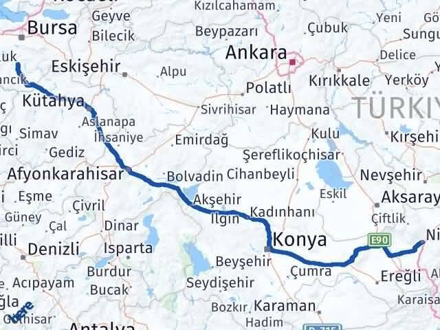 Bursa Orhaneli Niğde Arası Kaç Km - Yol Haritası