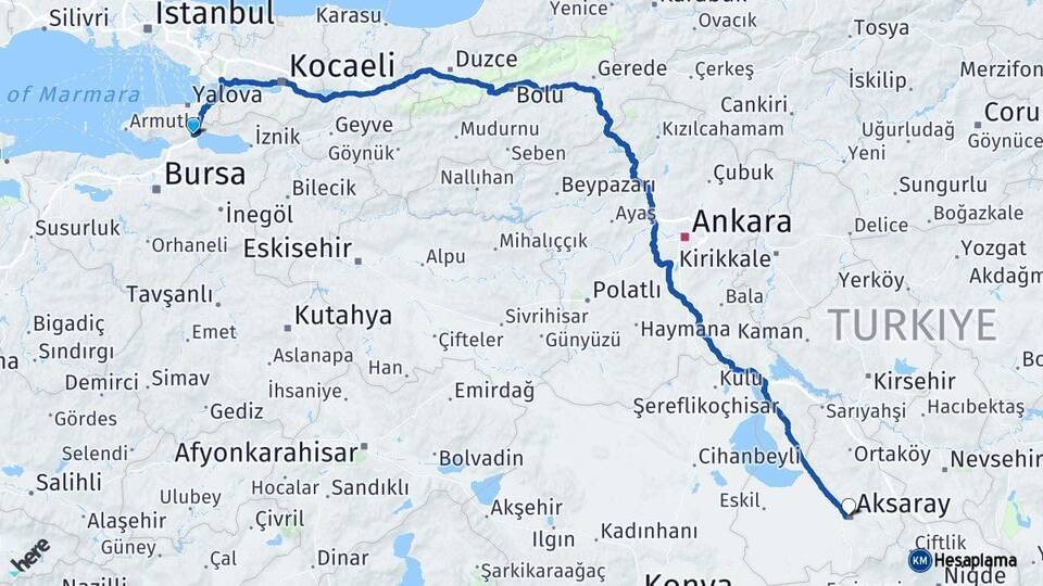Bursa Orhangazi Aksaray Arası Kaç Km - Yol Haritası