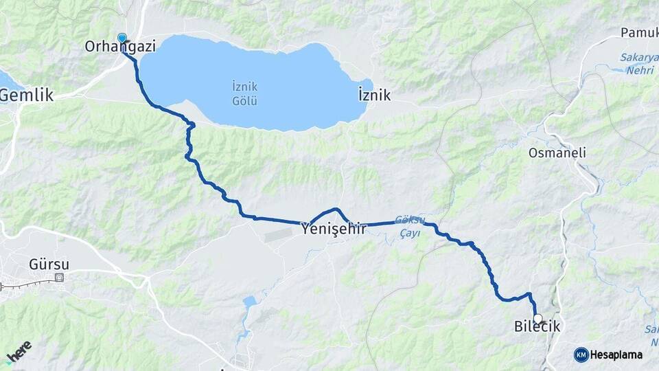 Bursa Orhangazi Bilecik Arası Kaç Km - Yol Haritası
