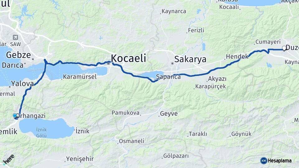 Bursa Orhangazi Düzce Arası Kaç Km - Yol Haritası