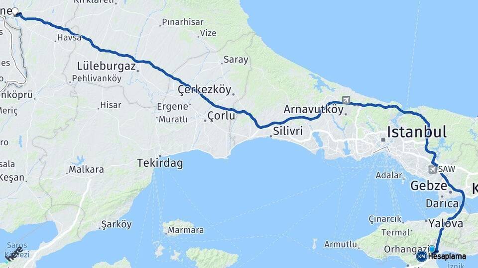 Bursa Orhangazi Edirne Arası Kaç Km - Yol Haritası