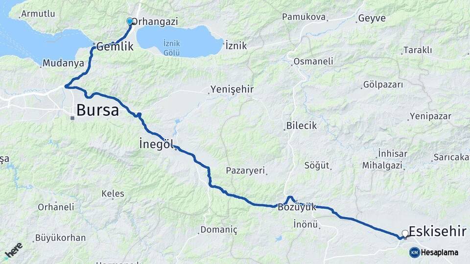 Bursa Orhangazi Eskişehir Arası Kaç Km - Yol Haritası
