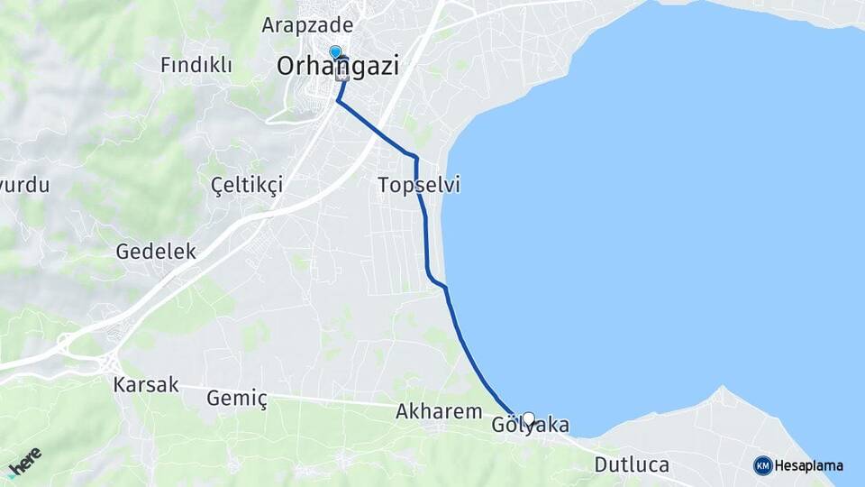 Bursa Orhangazi Gölyaka Orhangazi Arası Kaç Km - Yol Haritası