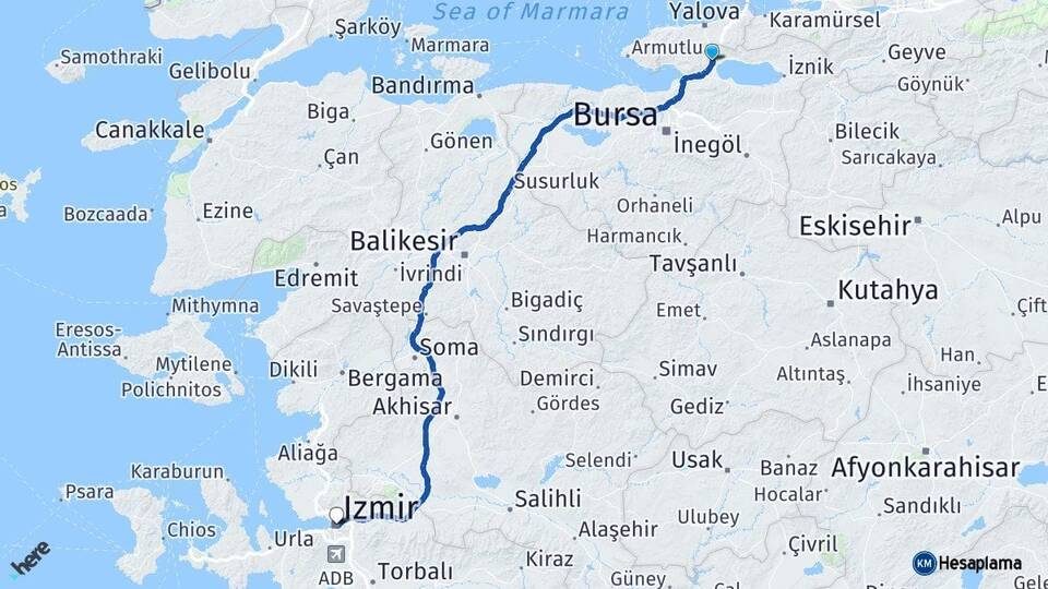 Bursa Orhangazi İzmir Arası Kaç Km - Yol Haritası