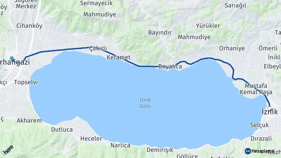 Bursa Orhangazi İznik Arası Kaç Km - Yol Haritası