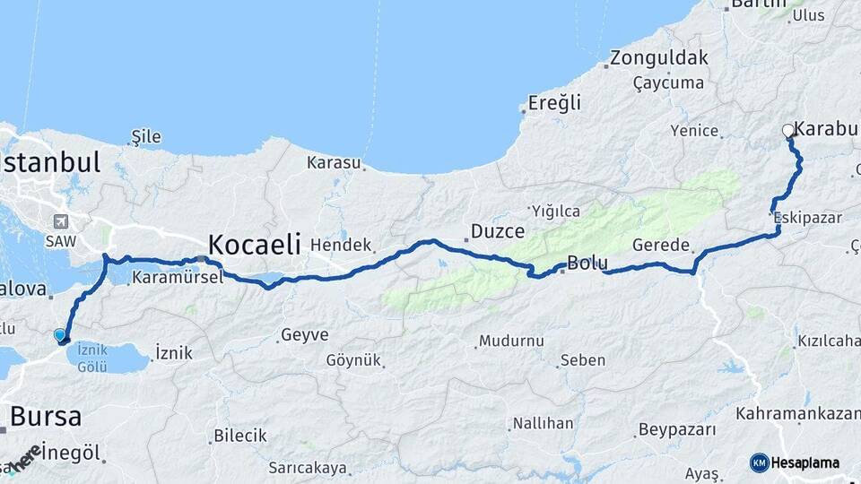 Bursa Orhangazi Karabük Arası Kaç Km - Yol Haritası