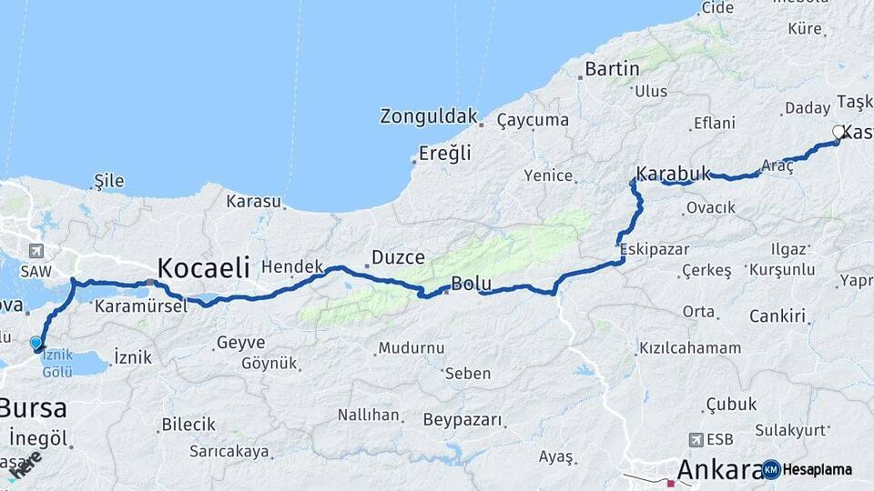 Bursa Orhangazi Kastamonu Arası Kaç Km - Yol Haritası