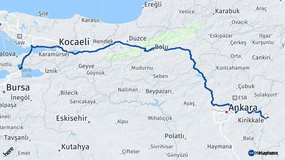 Bursa Orhangazi Kırıkkale Arası Kaç Km - Yol Haritası