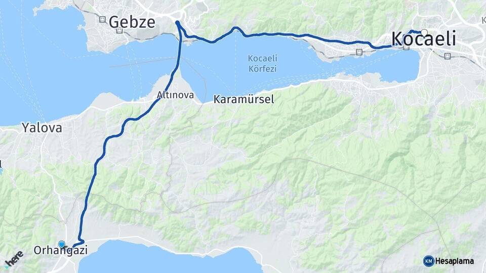 Bursa Orhangazi Kocaeli Arası Kaç Km - Yol Haritası