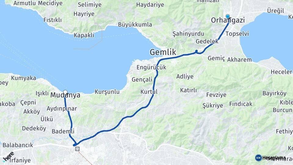 Bursa Orhangazi Mudanya Arası Kaç Km - Yol Haritası
