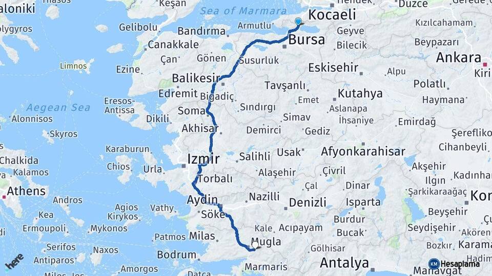 Bursa Orhangazi Muğla Arası Kaç Km - Yol Haritası