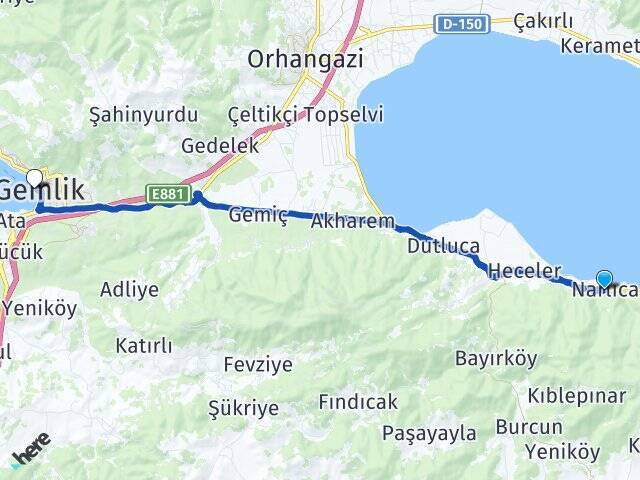 Narlıca Gemlik İDO Feribot İskelesi Arası Kaç Km - Yol Tarifi