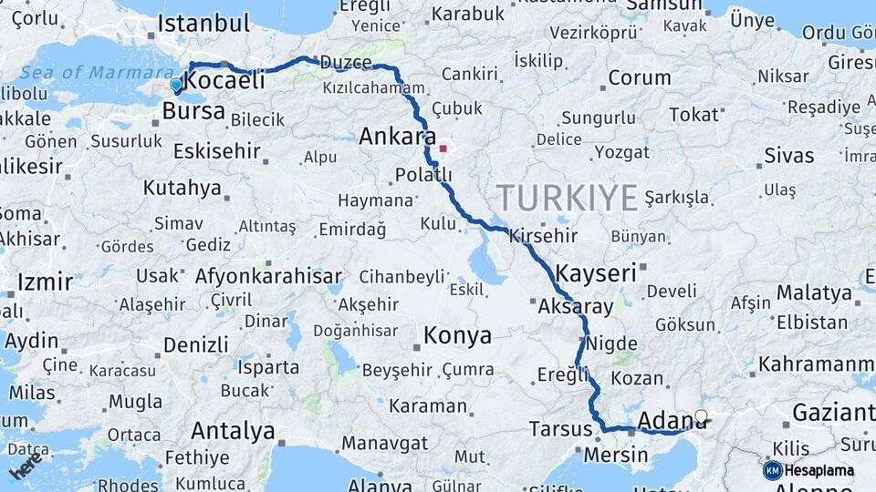 Bursa Orhangazi Osmaniye Arası Kaç Km - Yol Haritası