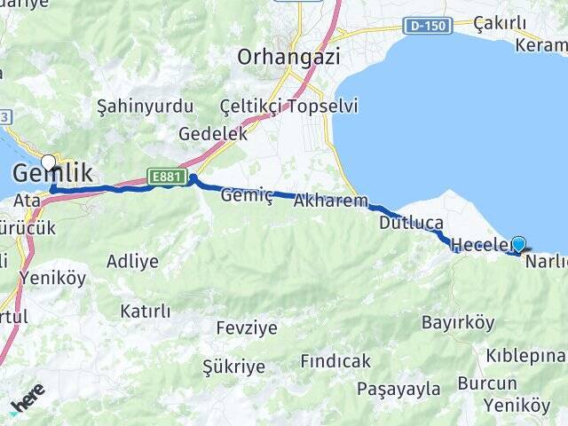Paşapınar Gemlik İDO Feribot İskelesi Arası Kaç Km - Yol Tarifi