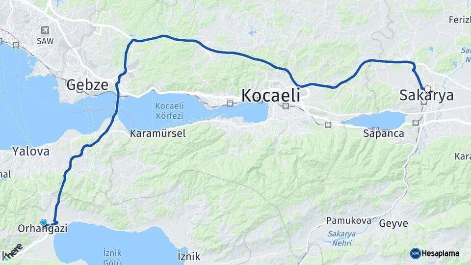 Bursa Orhangazi Sakarya Arası Kaç Km - Yol Haritası