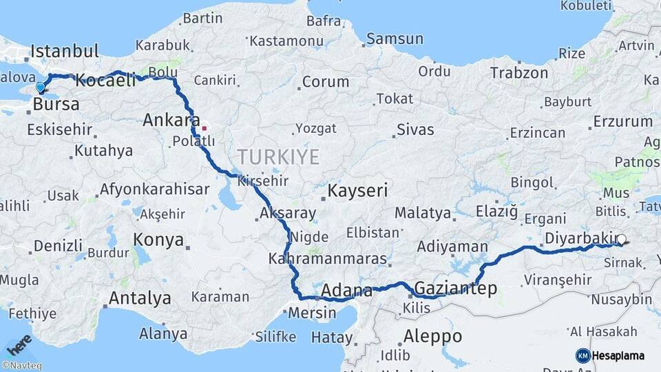 Bursa Orhangazi Siirt Arası Kaç Km - Yol Haritası