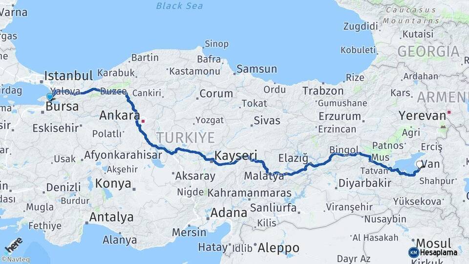 Bursa Orhangazi Van Arası Kaç Km - Yol Haritası