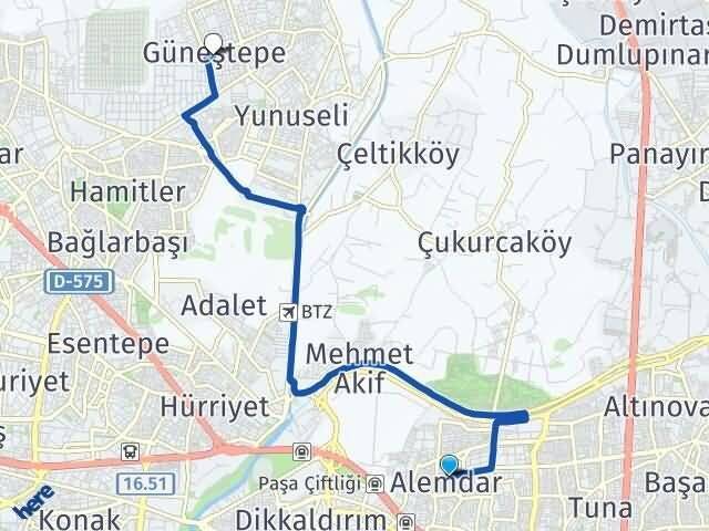 Alemdar Güneştepe Arası Kaç Km - Yol Tarifi