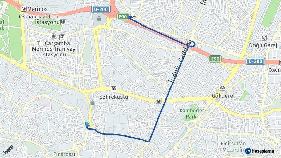 Bursa Osmangazi Arası Kaç Km - Yol Haritası