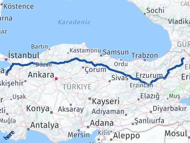 Bursa Osmangazi Ardahan Arası Kaç Km - Yol Haritası