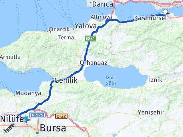 Bursa Osmangazi Bağlarbaşı Gölcük Kocaeli Arası Kaç Km - Yol Haritası