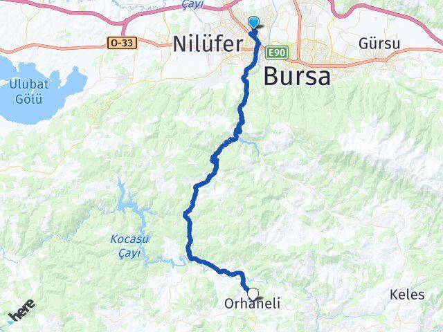 Bursa Osmangazi Bağlarbaşı Orhaneli Arası Kaç Km - Yol Haritası
