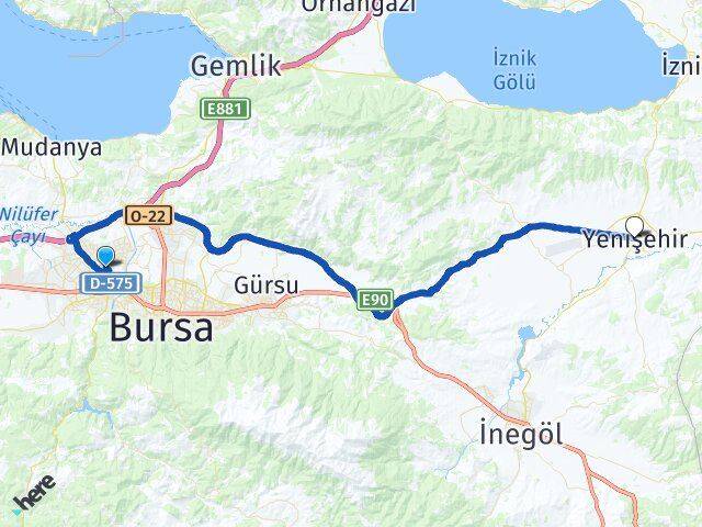 Bursa Osmangazi Bağlarbaşı Yenişehir Arası Kaç Km - Yol Haritası