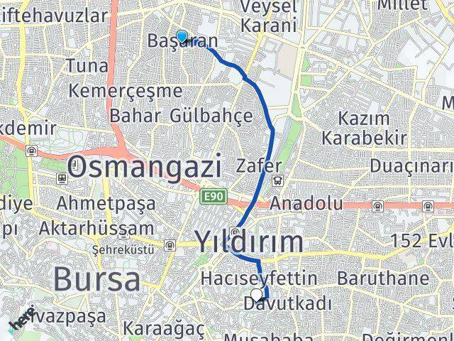 Bursa Osmangazi Başaran Yıldırım Arası Kaç Km - Yol Haritası