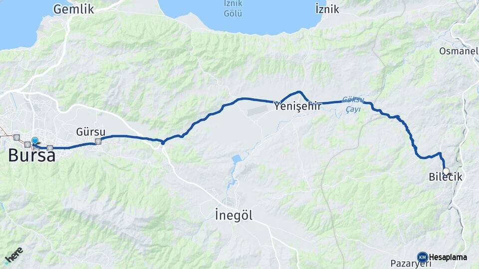 Bursa Osmangazi Bilecik Arası Kaç Km - Yol Haritası
