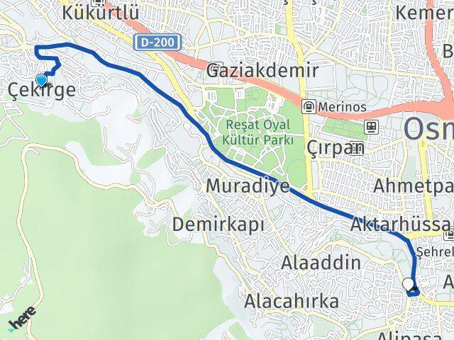 Bursa Osmangazi Çekirge Arası Kaç Km - Yol Haritası