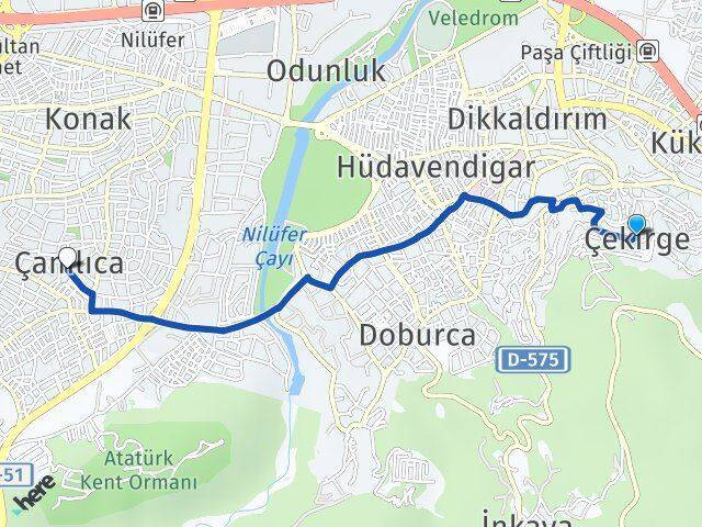 Çekirge Çamlıca Arası Kaç Km - Yol Tarifi