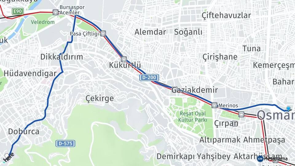 Bursa Osmangazi Doburca Osmangazi Arası Kaç Km - Yol Haritası
