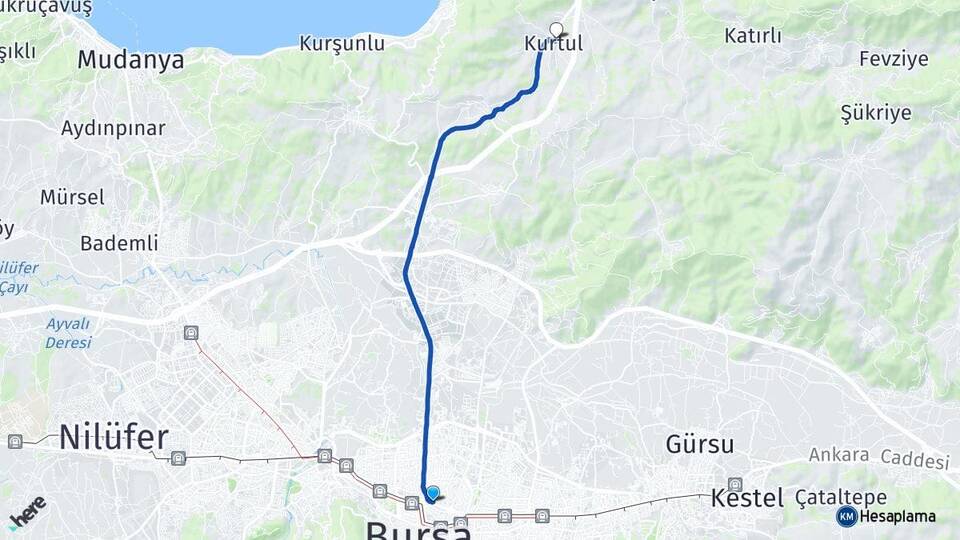 Bursa Osmangazi Kurtul Gemlik Arası Kaç Km - Yol Haritası