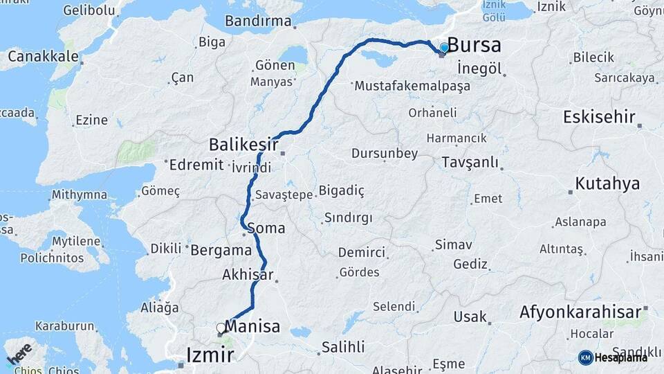 Bursa Osmangazi Manisa Arası Kaç Km - Yol Haritası