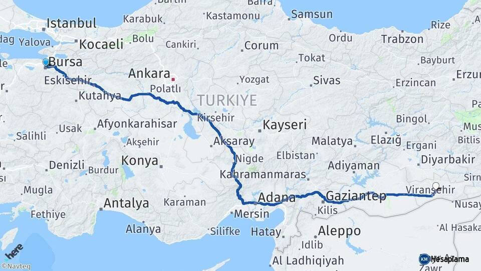 Bursa Osmangazi Mardin Arası Kaç Km - Yol Haritası