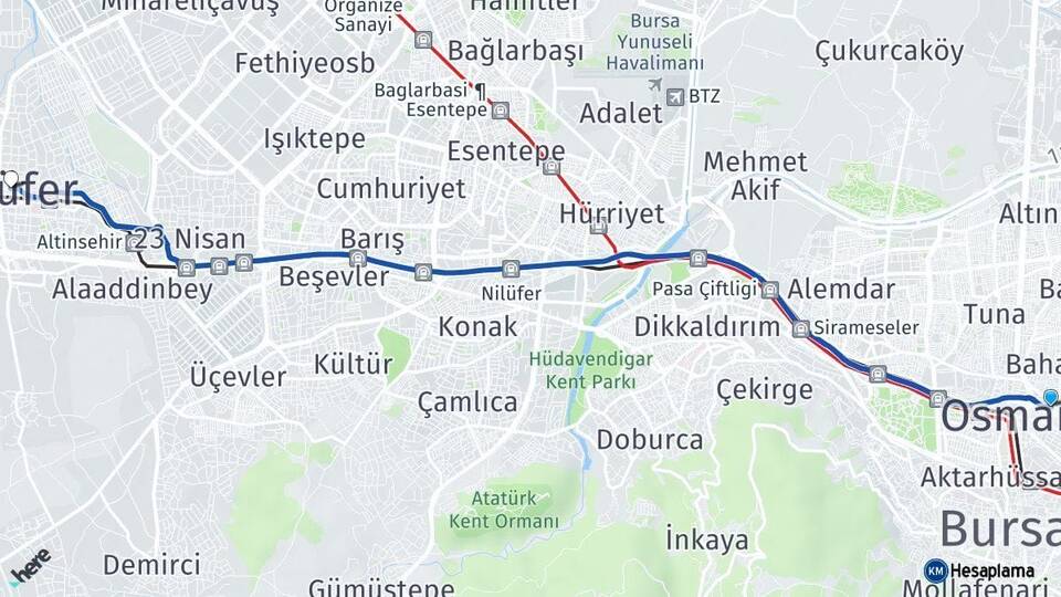 Bursa Osmangazi Nilüfer Arası Kaç Km - Yol Haritası
