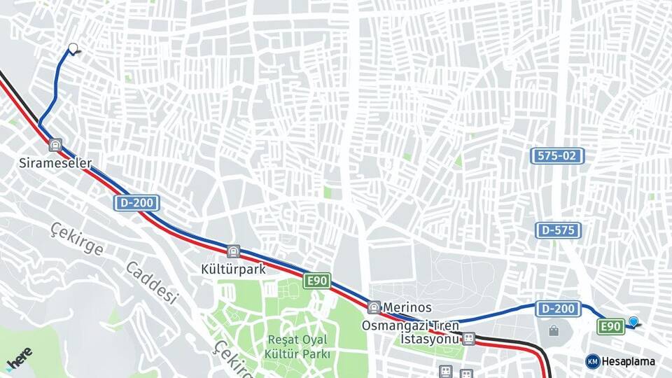 Bursa Osmangazi Sırameşeler Osmangazi Arası Kaç Km - Yol Haritası